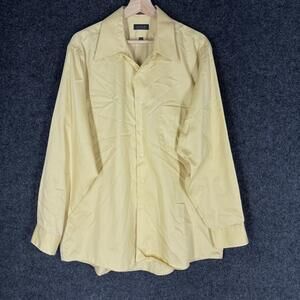 Arrow Shirt Men 34/35 Yellow Button Up Collared Long Sleeve Pockets Cotton